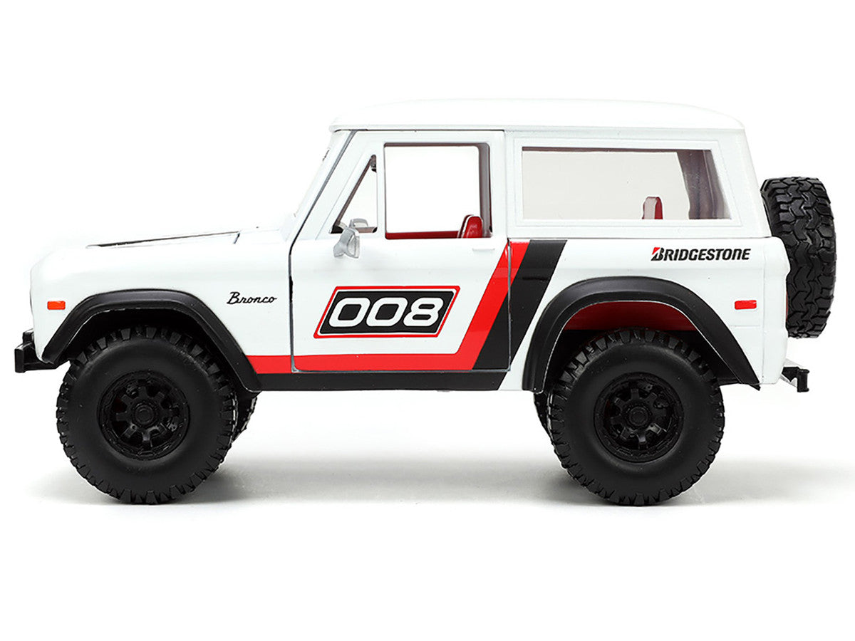 1973 Ford Bronco #008 White with Red and Black Stripes and Red Interior with Extra Wheels "Just Trucks" Series 1/24 Diecast Model Car by Jada LuxuryLifeWay Online Store