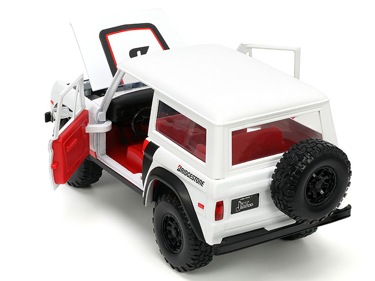 1973 Ford Bronco #008 White with Red and Black Stripes and Red Interior with Extra Wheels "Just Trucks" Series 1/24 Diecast Model Car by Jada LuxuryLifeWay Online Store