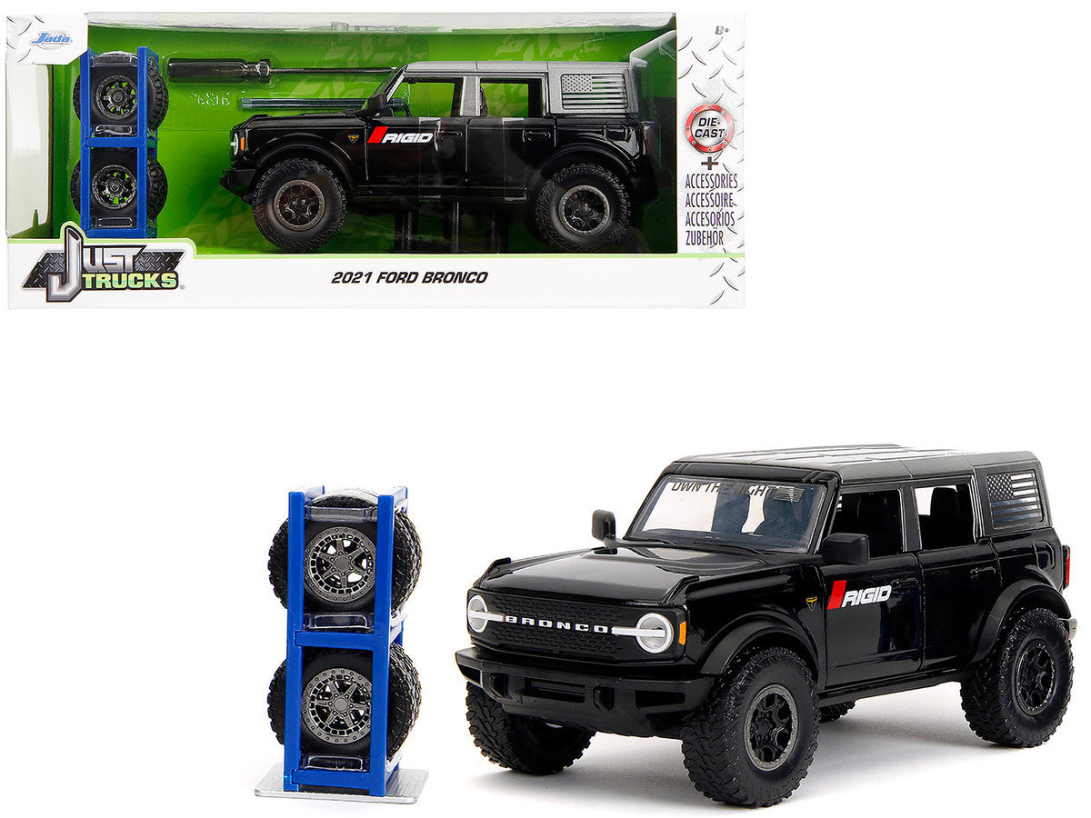 2021 Ford Bronco Badlands Black "Rigid" with Extra Wheels "Just Trucks" Series 1/24 Diecast Model Car by Jada LuxuryLifeWay Online Store