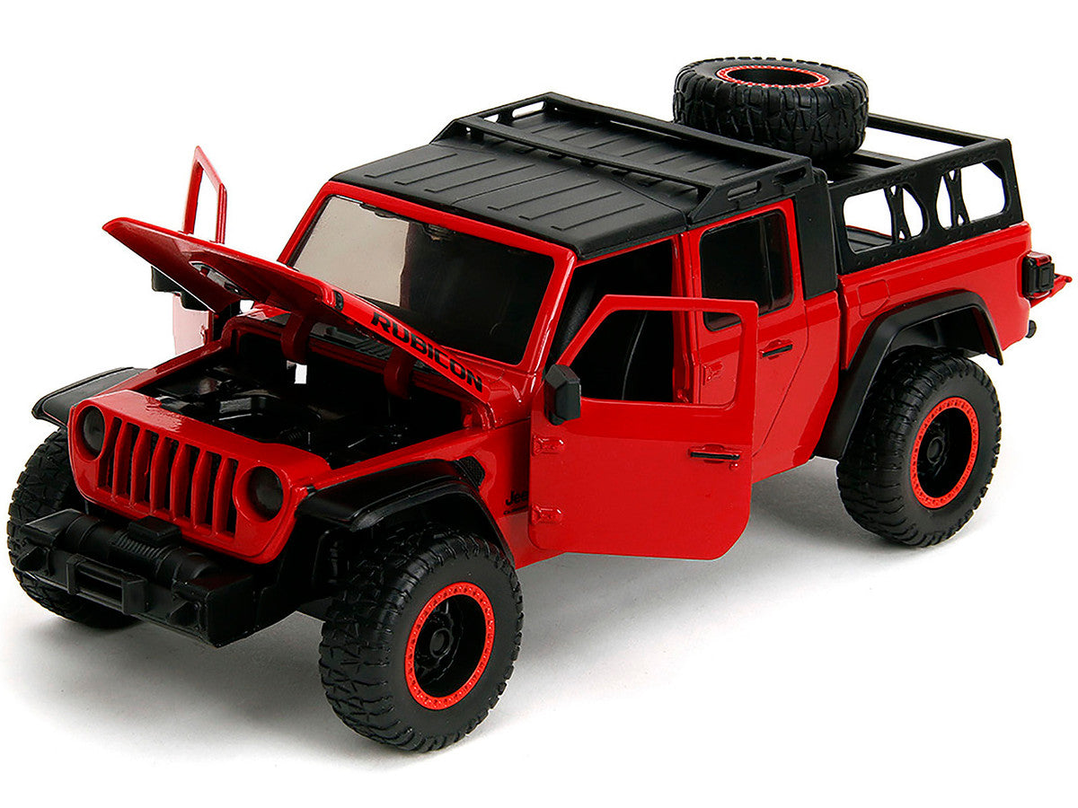 2020 Jeep Gladiator Rubicon Pickup Truck Red with Black Top and Extra Wheels "Just Trucks" Series 1/24 Diecast Model Car by Jada LuxuryLifeWay Online Store