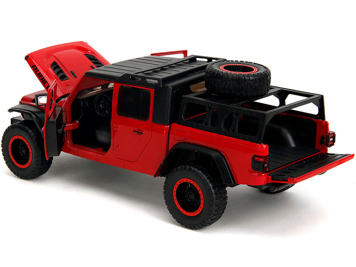 2020 Jeep Gladiator Rubicon Pickup Truck Red with Black Top and Extra Wheels "Just Trucks" Series 1/24 Diecast Model Car by Jada LuxuryLifeWay Online Store
