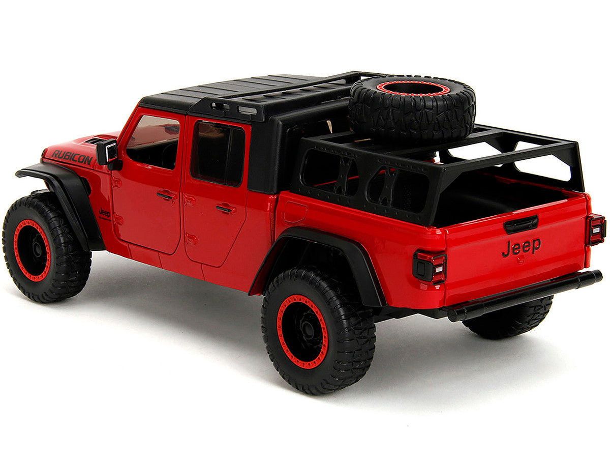 2020 Jeep Gladiator Rubicon Pickup Truck Red with Black Top and Extra Wheels "Just Trucks" Series 1/24 Diecast Model Car by Jada LuxuryLifeWay Online Store