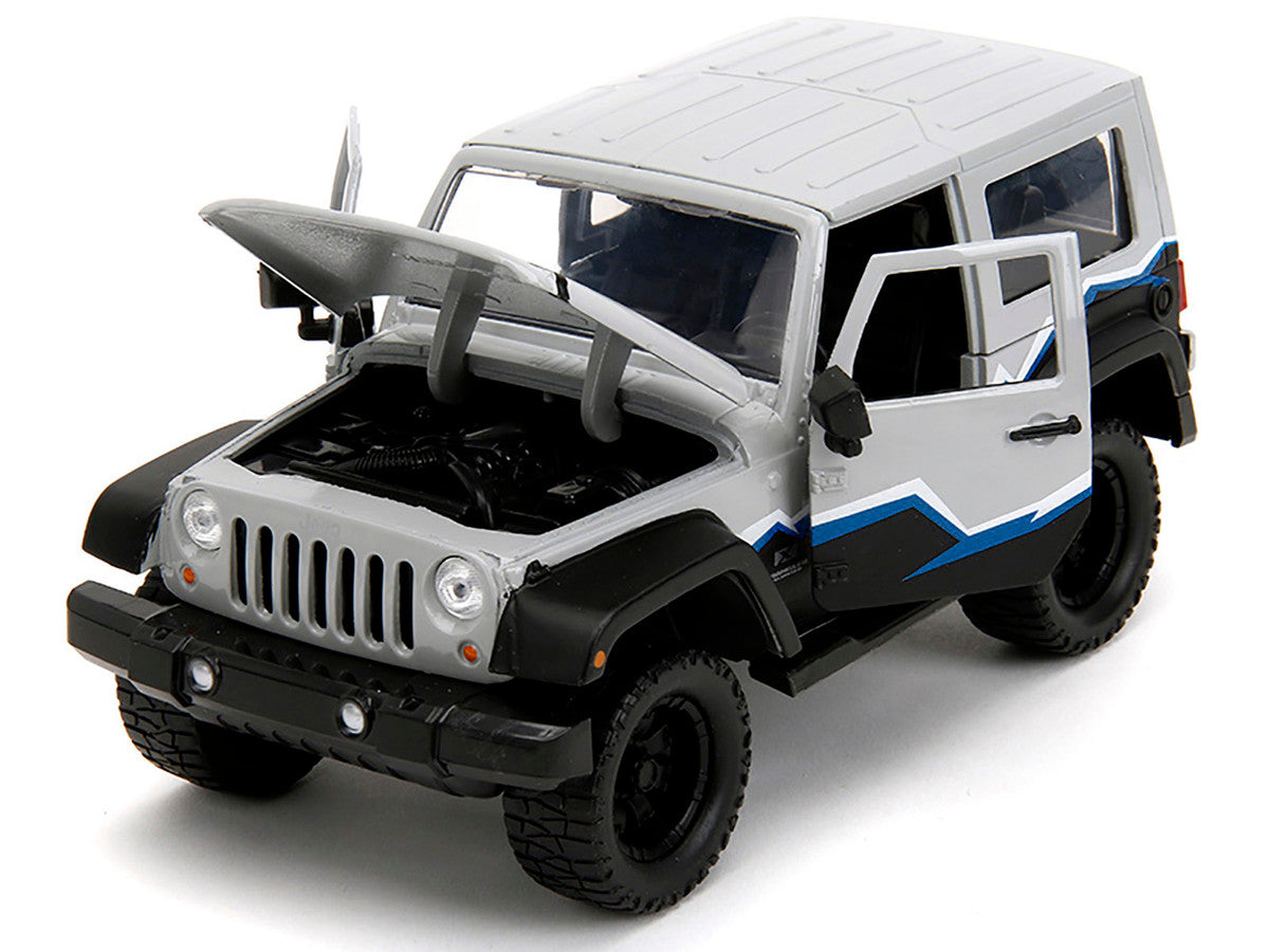 2007 Jeep Wrangler Gray and Black with Blue and White Stripes with Extra Wheels "Just Trucks" Series 1/24 Diecast Model Car by Jada LuxuryLifeWay Online Store