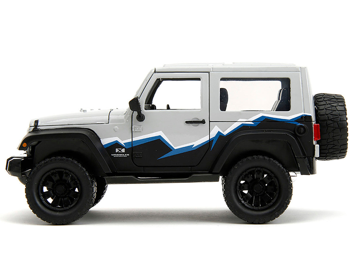 2007 Jeep Wrangler Gray and Black with Blue and White Stripes with Extra Wheels "Just Trucks" Series 1/24 Diecast Model Car by Jada LuxuryLifeWay Online Store