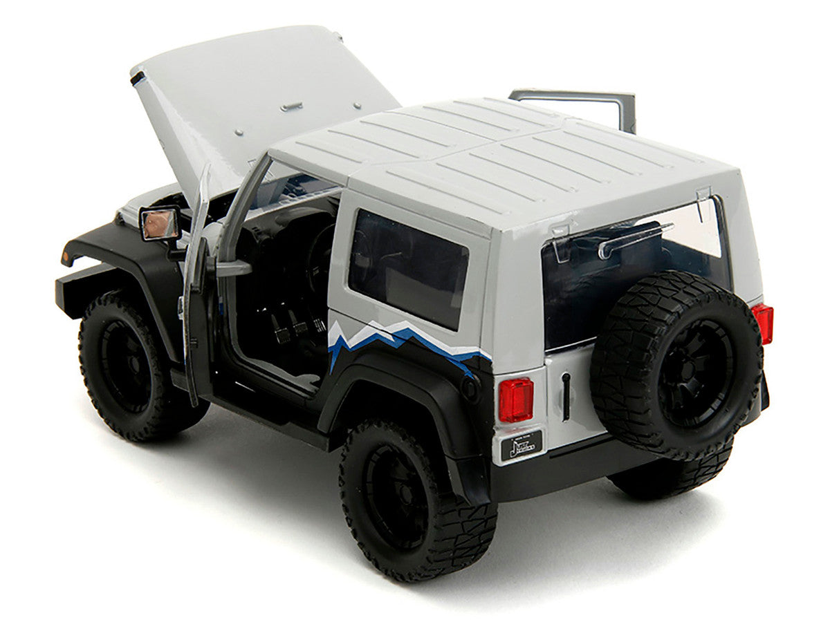2007 Jeep Wrangler Gray and Black with Blue and White Stripes with Extra Wheels "Just Trucks" Series 1/24 Diecast Model Car by Jada LuxuryLifeWay Online Store