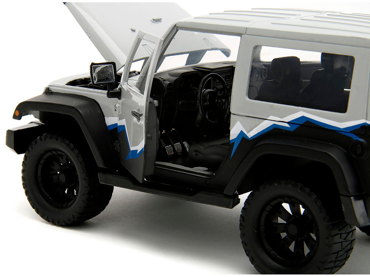 2007 Jeep Wrangler Gray and Black with Blue and White Stripes with Extra Wheels "Just Trucks" Series 1/24 Diecast Model Car by Jada LuxuryLifeWay Online Store