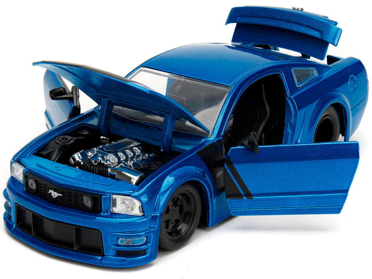 2006 Ford Mustang GT Blue Metallic with Matt Black Hood and Stripes "Bigtime Muscle" Series 1/24 Diecast Model Car by Jada LuxuryLifeWay Online Store