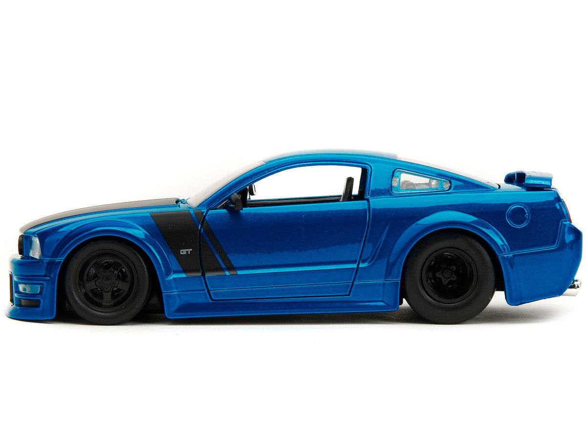 2006 Ford Mustang GT Blue Metallic with Matt Black Hood and Stripes "Bigtime Muscle" Series 1/24 Diecast Model Car by Jada LuxuryLifeWay Online Store