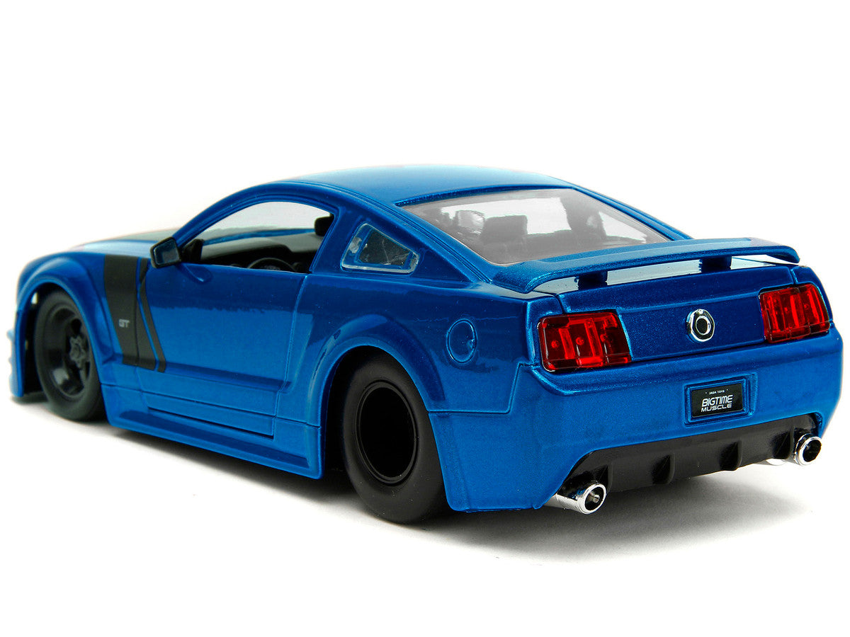 2006 Ford Mustang GT Blue Metallic with Matt Black Hood and Stripes "Bigtime Muscle" Series 1/24 Diecast Model Car by Jada LuxuryLifeWay Online Store