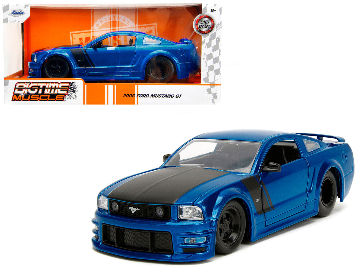 2006 Ford Mustang GT Blue Metallic with Matt Black Hood and Stripes "Bigtime Muscle" Series 1/24 Diecast Model Car by Jada LuxuryLifeWay Online Store
