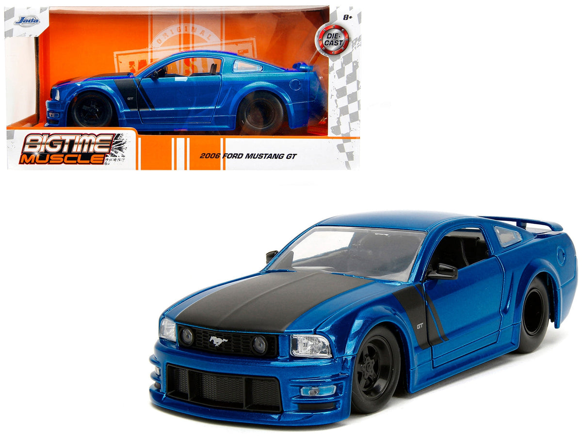 2006 Ford Mustang GT Blue Metallic with Matt Black Hood and Stripes "Bigtime Muscle" Series 1/24 Diecast Model Car by Jada LuxuryLifeWay Online Store