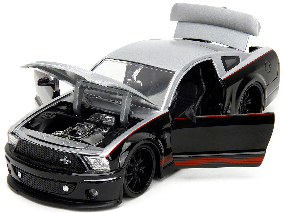 2008 Ford Shelby Mustang GT-500KR Silver and Black with Red Stripes "Bigtime Muscle" Series 1/24 Diecast Model Car by Jada LuxuryLifeWay Online Store