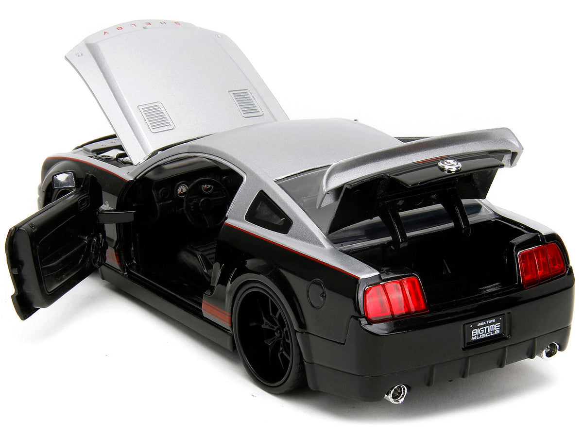 2008 Ford Shelby Mustang GT-500KR Silver and Black with Red Stripes "Bigtime Muscle" Series 1/24 Diecast Model Car by Jada LuxuryLifeWay Online Store