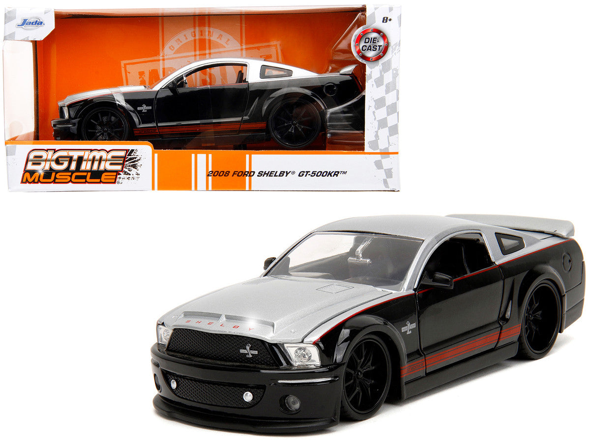 2008 Ford Shelby Mustang GT-500KR Silver and Black with Red Stripes "Bigtime Muscle" Series 1/24 Diecast Model Car by Jada LuxuryLifeWay Online Store
