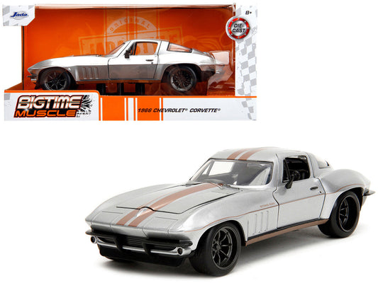 1966 Chevrolet Corvette Silver Metallic with Bronze Stripes "Bigtime Muscle" Series 1/24 Diecast Model Car by Jada LuxuryLifeWay Online Store