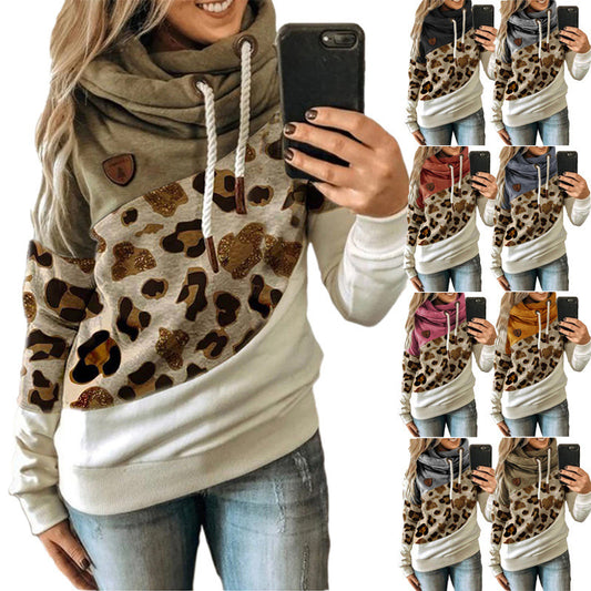 Printed stitching hooded fleece loose sweatshirt