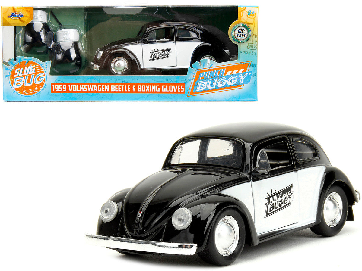 1959 Volkswagen Beetle "Punch Buggy" Black and White and Boxing Gloves Accessory "Punch Buggy" Series 1/32 Diecast Model Car by Jada LuxuryLifeWay Online Store