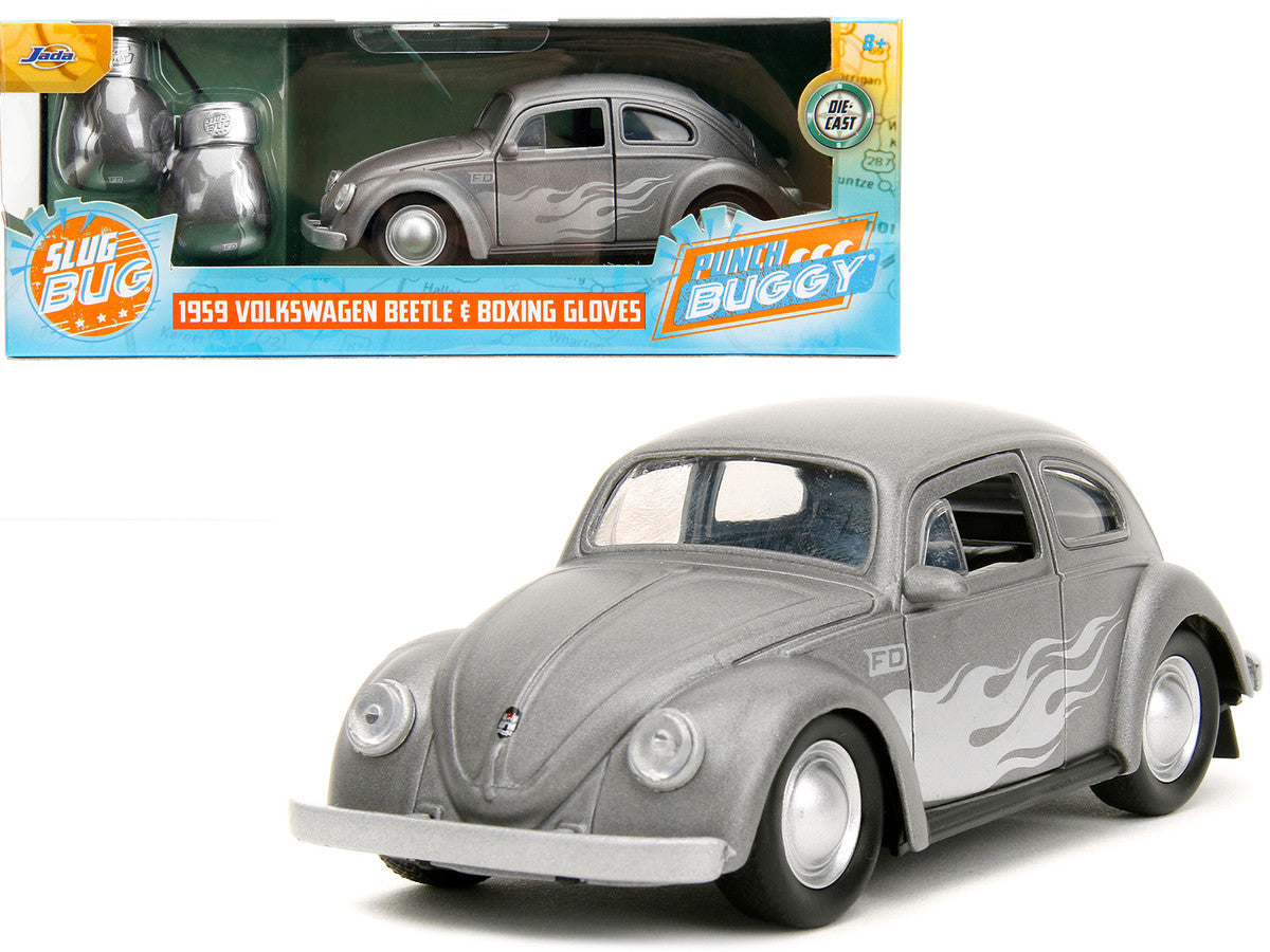1959 Volkswagen Beetle Gray Metallic with Silver Flames and Boxing Gloves Accessory "Punch Buggy" Series 1/32 Diecast Model Car by Jada LuxuryLifeWay Online Store