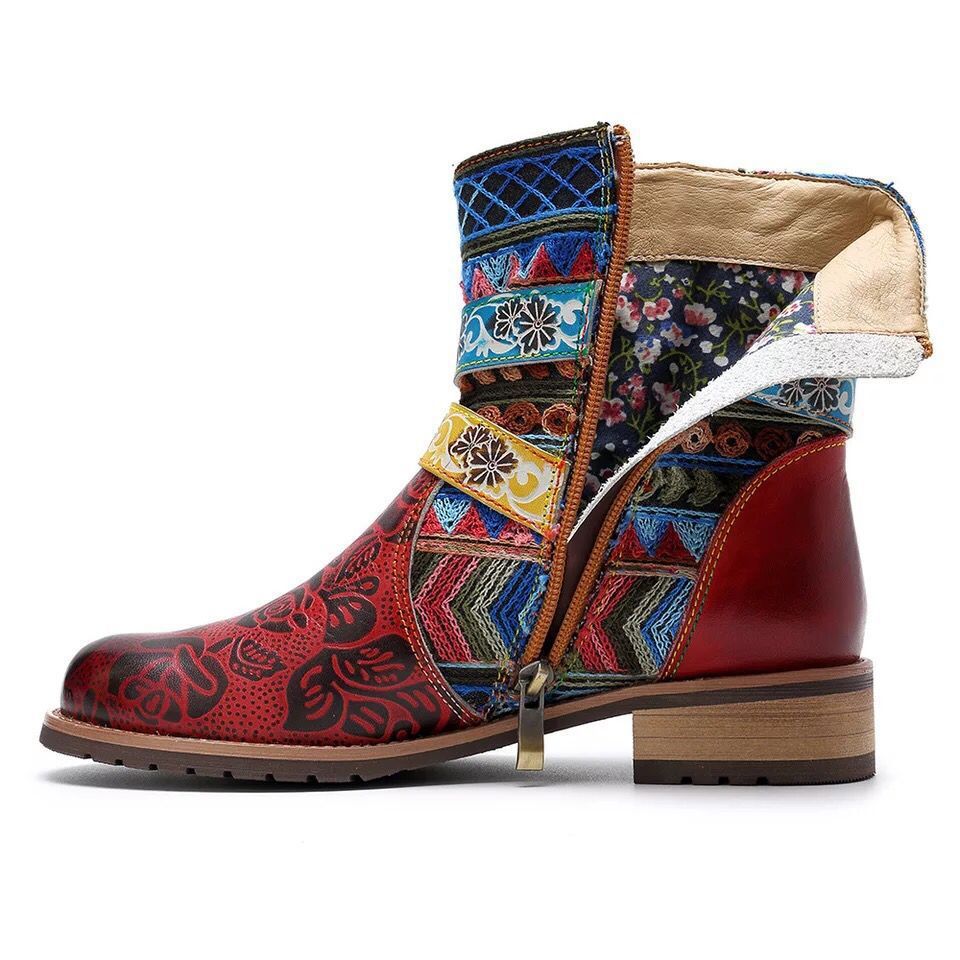 Belt buckle Martin boots women round toe mid-tube boots LadyShow.Store