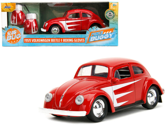 1959 Volkswagen Beetle Red with White Graphics and Boxing Gloves Accessory "Punch Buggy" Series 1/32 Diecast Model Car by Jada LuxuryLifeWay Online Store