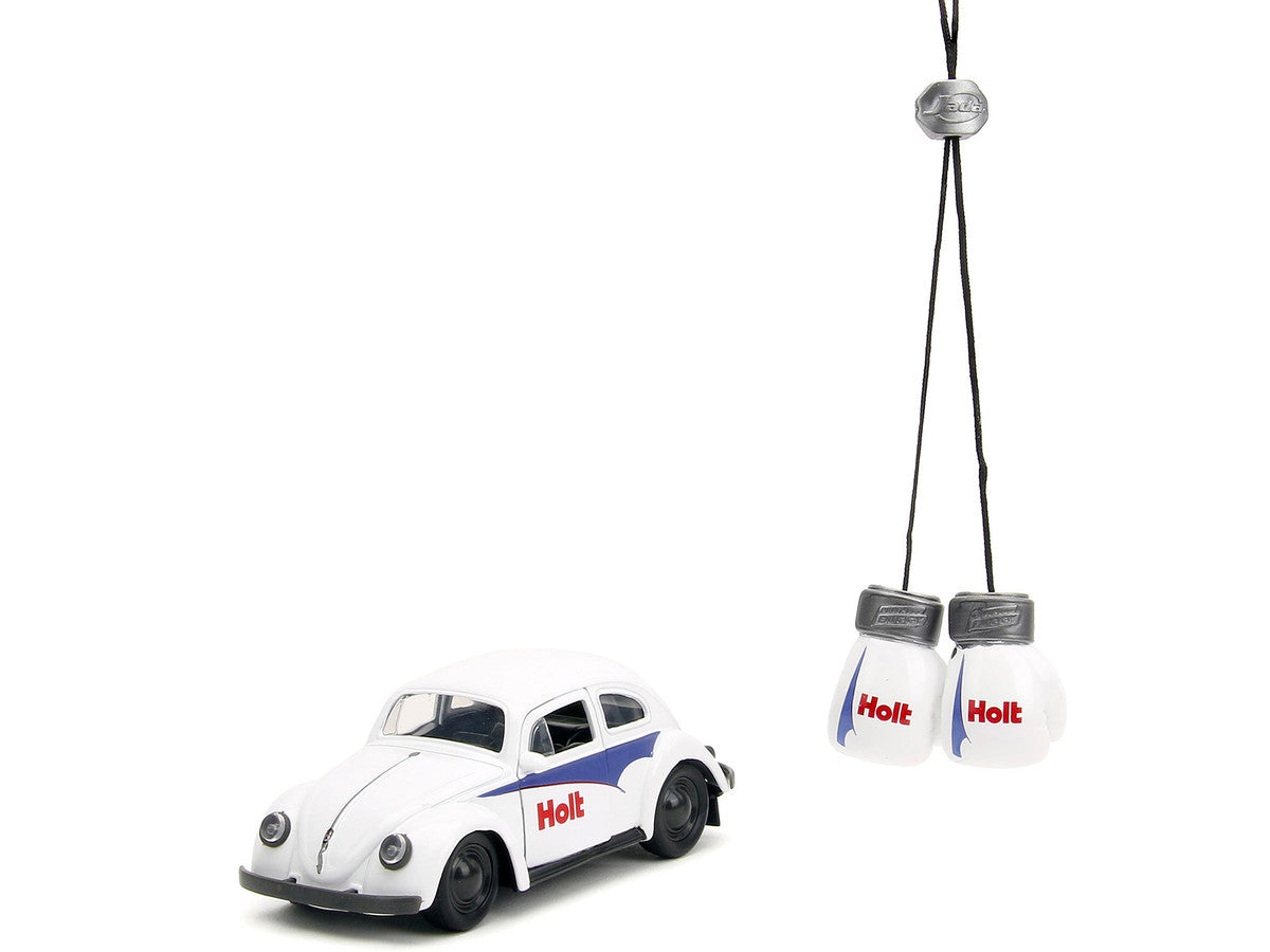 1959 Volkswagen Beetle "Holt" White with Blue Graphics and Boxing Gloves Accessory "Punch Buggy" Series 1/32 Diecast Model Car by Jada LuxuryLifeWay Online Store