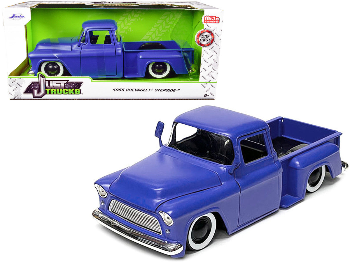 1955 Chevrolet Stepside Pickup Truck Matt Blue "Just Trucks" Series 1/24 Diecast Model Car by Jada LuxuryLifeWay Online Store