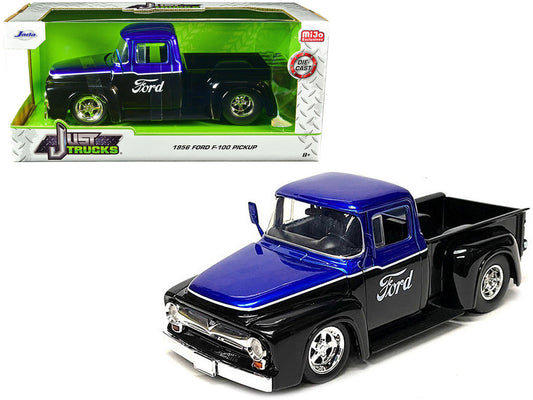 1956 Ford F-100 Pickup Truck Black and Blue Metallic with Ford Graphics "Just Trucks" Series 1/24 Diecast Model Car by Jada LuxuryLifeWay Online Store