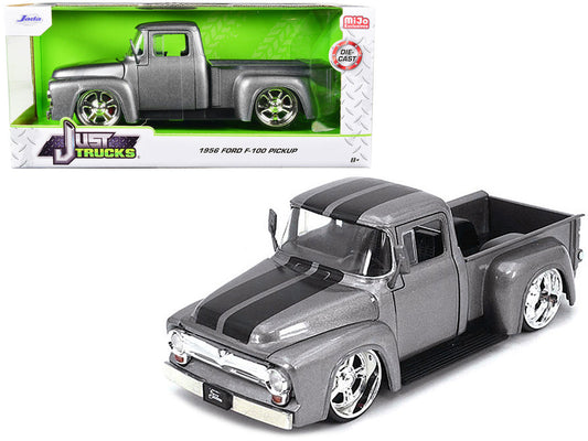 1956 Ford F-100 Pickup Truck Gray Metallic with Black Stripes "Just Trucks" Series 1/24 Diecast Model Car by Jada LuxuryLifeWay Online Store