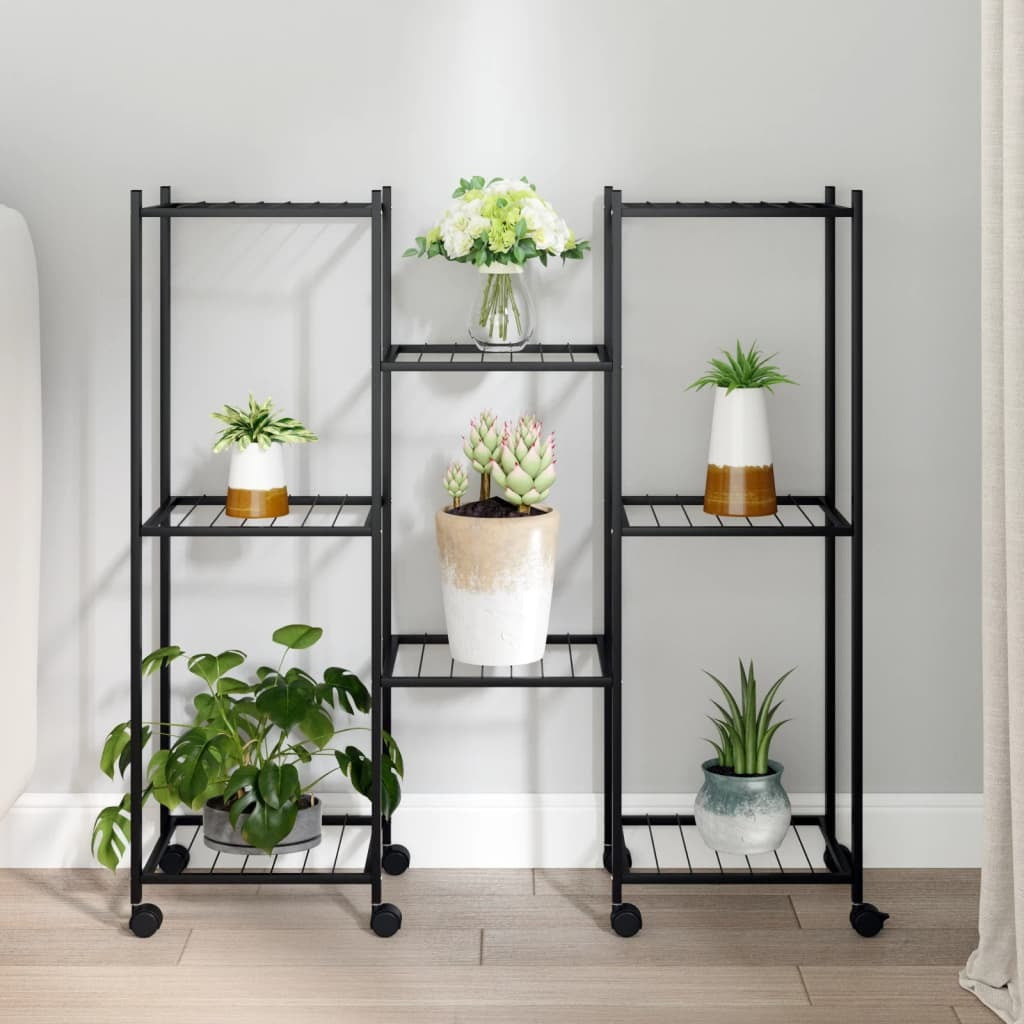 Flower Stand with Wheels 32.7"x9.8"x32.9" Black Iron LuxuryLifeWay Online Store
