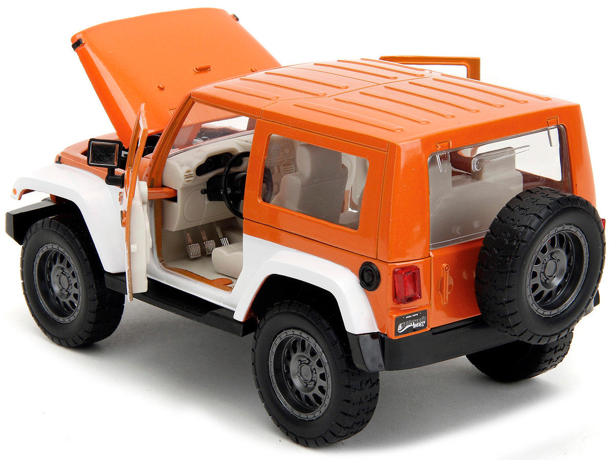 2007 Jeep Wrangler Orange Metallic and White and Orange M&M Diecast Figure "M&M's" "Hollywood Rides" Series 1/24 Diecast Model Car by Jada LuxuryLifeWay Online Store