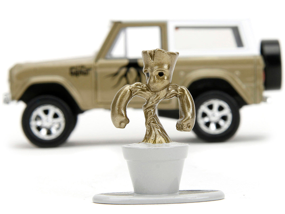 1973 Ford Bronco Gold Metallic with White Top and Groot Diecast Figure "Guardians of the Galaxy" "Marvel" Series 1/32 Diecast Model Car by Jada LuxuryLifeWay Online Store