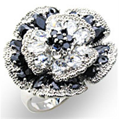 34432 - High-Polished 925 Sterling Silver Ring with AAA Grade CZ  in Jet LuxuryLifeWay Online Store