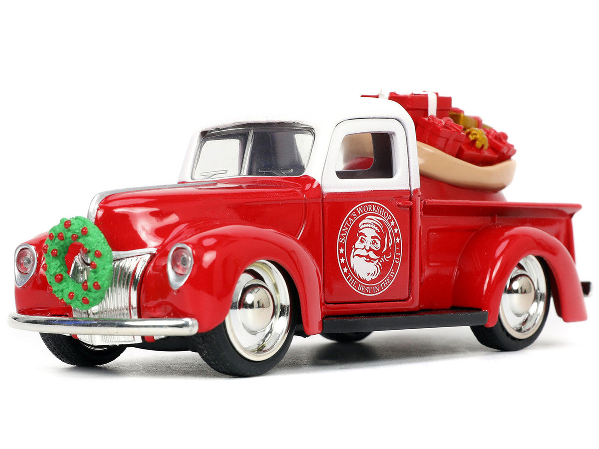 1941 Ford Pickup Truck Red and White "Santa's Workshop" and 1957 Chevrolet Bel Air Red Metallic and White "Express 25" with Mr. and Mrs. Santa Claus Diecast Figures "Holiday Rides" Series 1/32 Diecast Model Cars by Jada LuxuryLifeWay Online Store