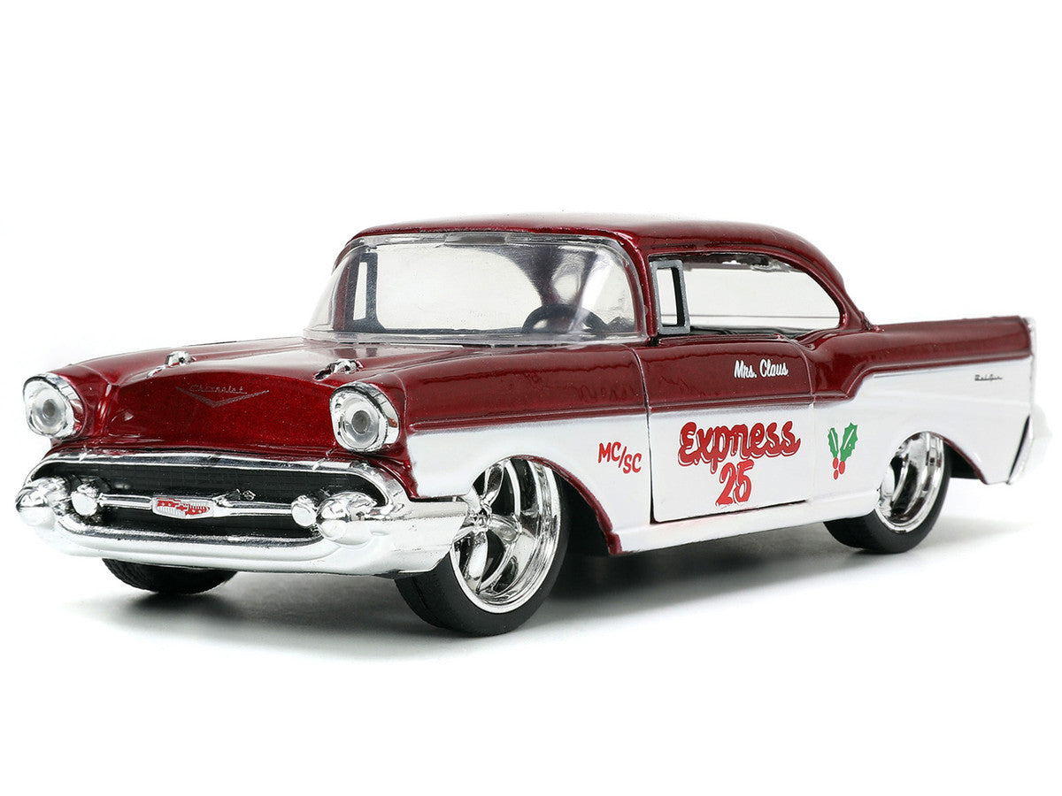 1941 Ford Pickup Truck Red and White "Santa's Workshop" and 1957 Chevrolet Bel Air Red Metallic and White "Express 25" with Mr. and Mrs. Santa Claus Diecast Figures "Holiday Rides" Series 1/32 Diecast Model Cars by Jada LuxuryLifeWay Online Store