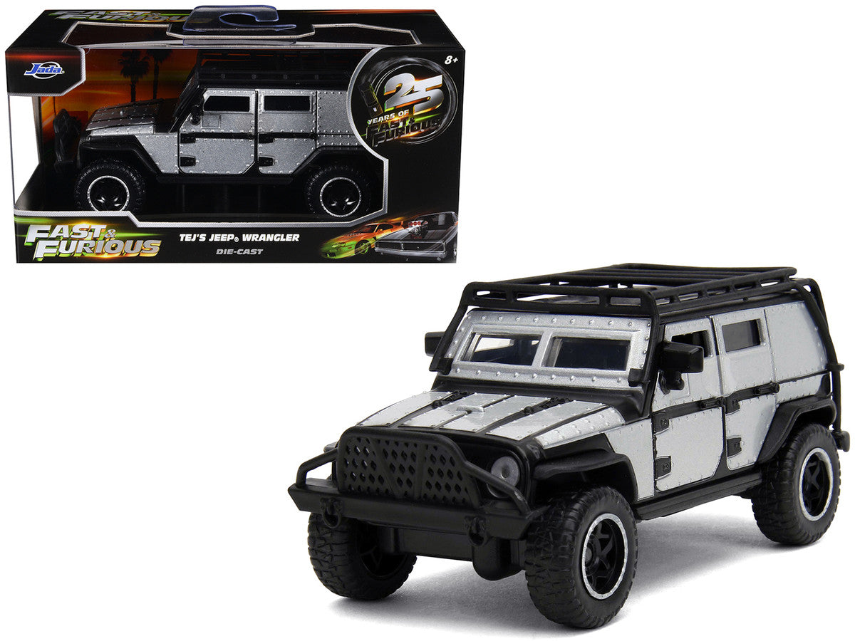 Tej's Jeep Wrangler Custom Silver Metallic with Black Top and Roof Rack "Furious 7" (2015) Movie "25 Years of Fast & Furious" Series 1/32 Diecast Model Car by Jada LuxuryLifeWay Online Store