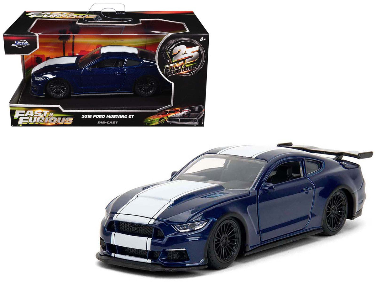 2016 Ford Mustang GT Dark Blue Metallic with White Stripe "F9" (2021) Movie "25 Years of Fast & Furious" Series 1/32 Diecast Model Car by Jada LuxuryLifeWay Online Store