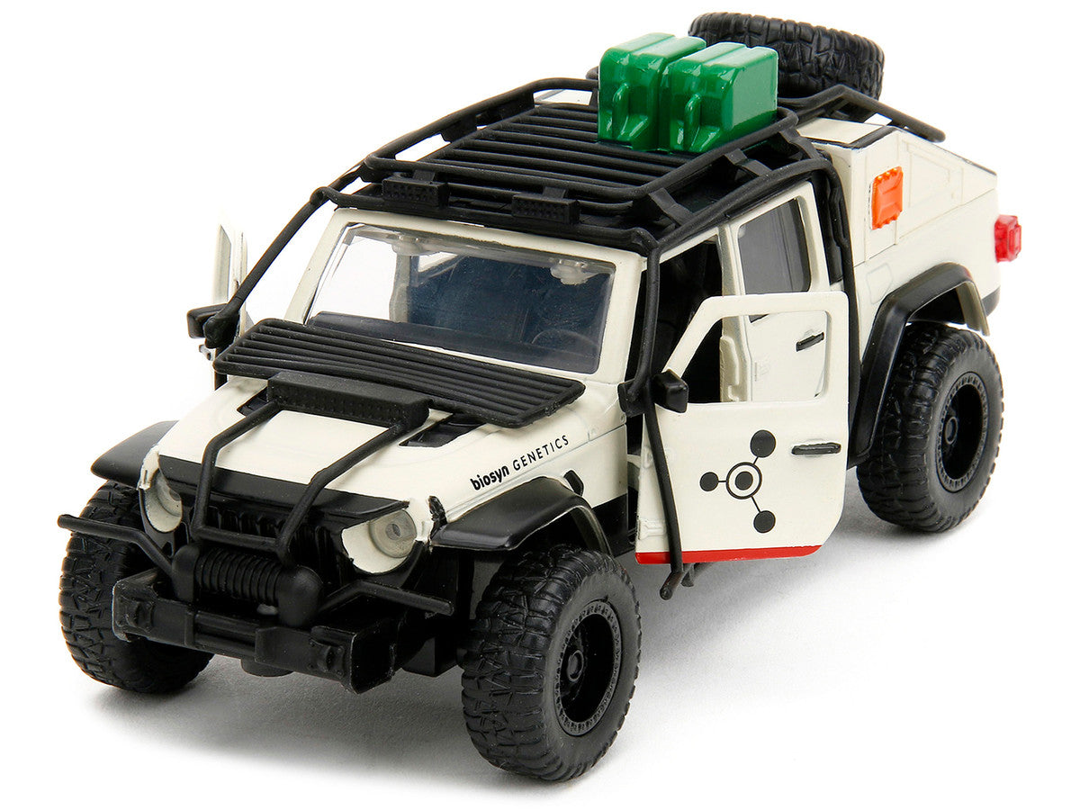 Jeep Gladiator Pickup Truck with Equipment Shell Beige with Graphics "Biosyn Genetics" "Jurassic World Dominion" (2022) Movie "Hollywood Rides" Series 1/32 Diecast Model Car by Jada LuxuryLifeWay Online Store