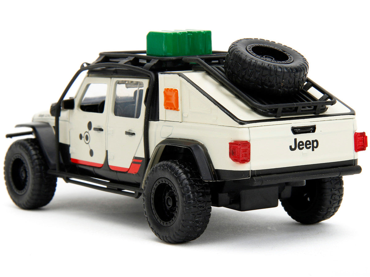 Jeep Gladiator Pickup Truck with Equipment Shell Beige with Graphics "Biosyn Genetics" "Jurassic World Dominion" (2022) Movie "Hollywood Rides" Series 1/32 Diecast Model Car by Jada LuxuryLifeWay Online Store