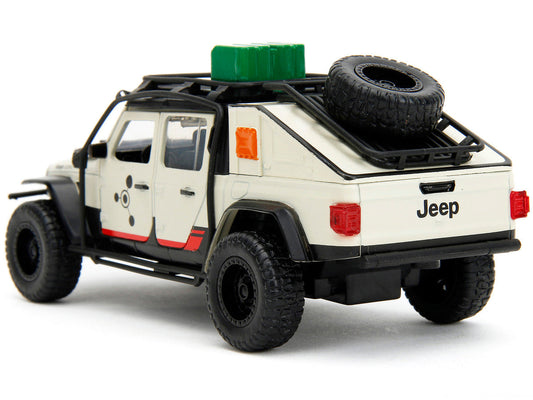 Jeep Gladiator Pickup Truck with Equipment Shell Beige with Graphics "Biosyn Genetics" "Jurassic World Dominion" (2022) Movie "Hollywood Rides" Series 1/32 Diecast Model Car by Jada LuxuryLifeWay Online Store