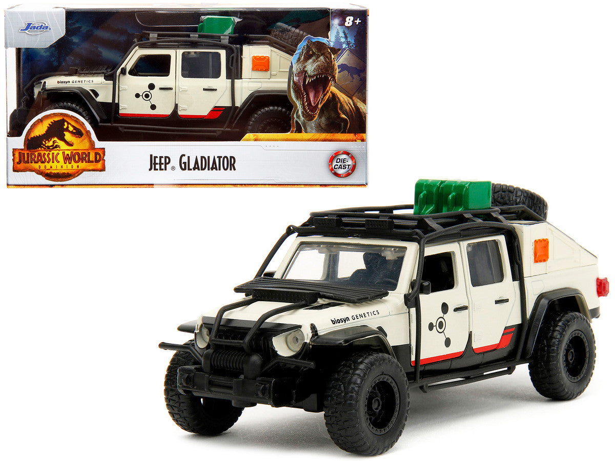 Jeep Gladiator Pickup Truck with Equipment Shell Beige with Graphics "Biosyn Genetics" "Jurassic World Dominion" (2022) Movie "Hollywood Rides" Series 1/32 Diecast Model Car by Jada LuxuryLifeWay Online Store