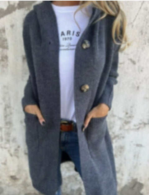 Mid-length Sweater Cardigan Women's Clothes Light Gray CJD