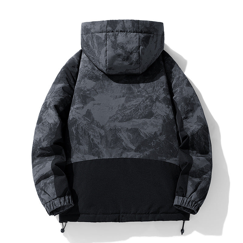 Men's Winter Color-Block Hooded Thick Down Jacket Pi-Mart