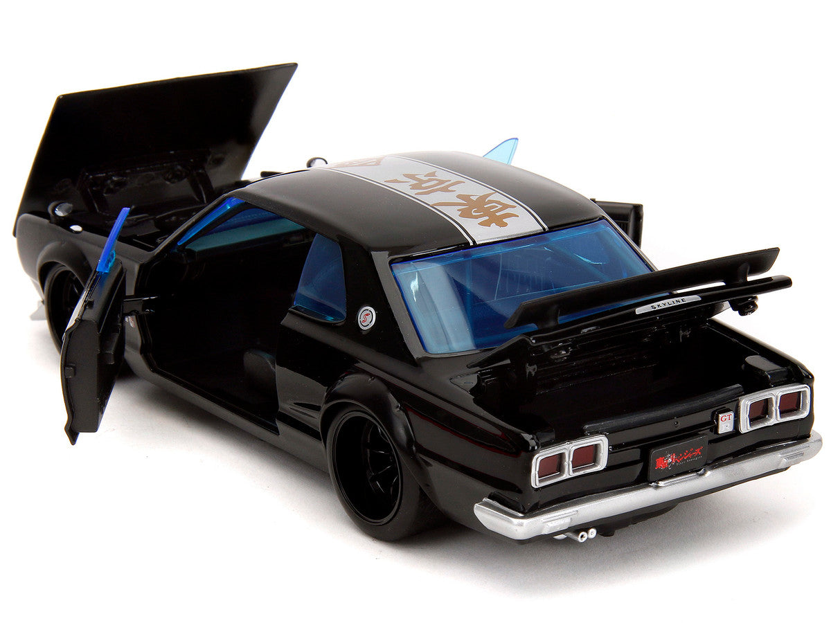 1971 Nissan Skyline GT-R RHD (Right Hand Drive) Black with Silver Stripe and Mikey Diecast Figure "Tokyo Revengers" (2021) TV Series "Anime Hollywood Rides" Series 1/24 Diecast Model Car by Jada LuxuryLifeWay Online Store