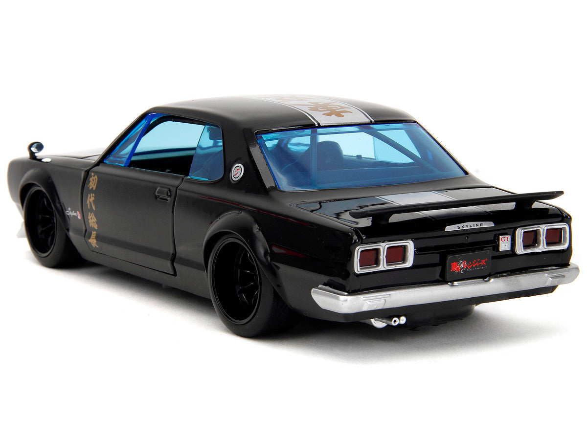 1971 Nissan Skyline GT-R RHD (Right Hand Drive) Black with Silver Stripe and Mikey Diecast Figure "Tokyo Revengers" (2021) TV Series "Anime Hollywood Rides" Series 1/24 Diecast Model Car by Jada LuxuryLifeWay Online Store