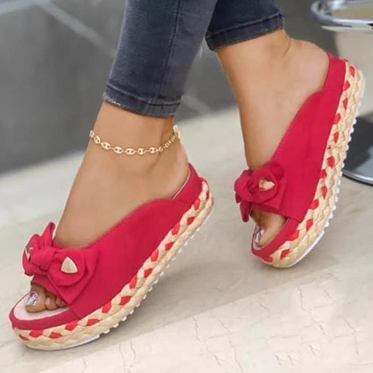 Ladies Platform Casual Roman Bow Slippers LadyShow.Store