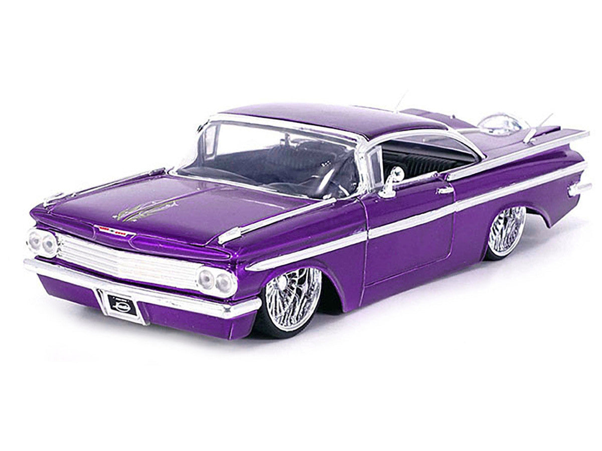 1959 Chevrolet Impala Lowrider Candy Purple with DUB Wire Wheels "Street Low" Series 1/24 Diecast Model Car by Jada LuxuryLifeWay Online Store
