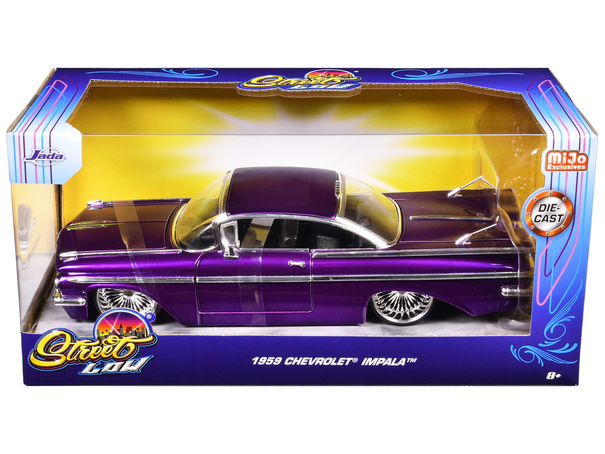 1959 Chevrolet Impala Lowrider Candy Purple with DUB Wire Wheels "Street Low" Series 1/24 Diecast Model Car by Jada LuxuryLifeWay Online Store