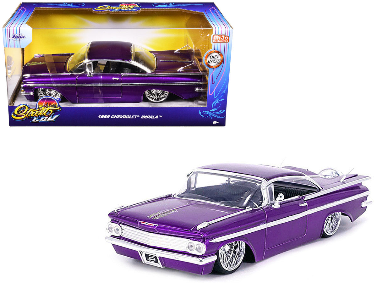 1959 Chevrolet Impala Lowrider Candy Purple with DUB Wire Wheels "Street Low" Series 1/24 Diecast Model Car by Jada LuxuryLifeWay Online Store