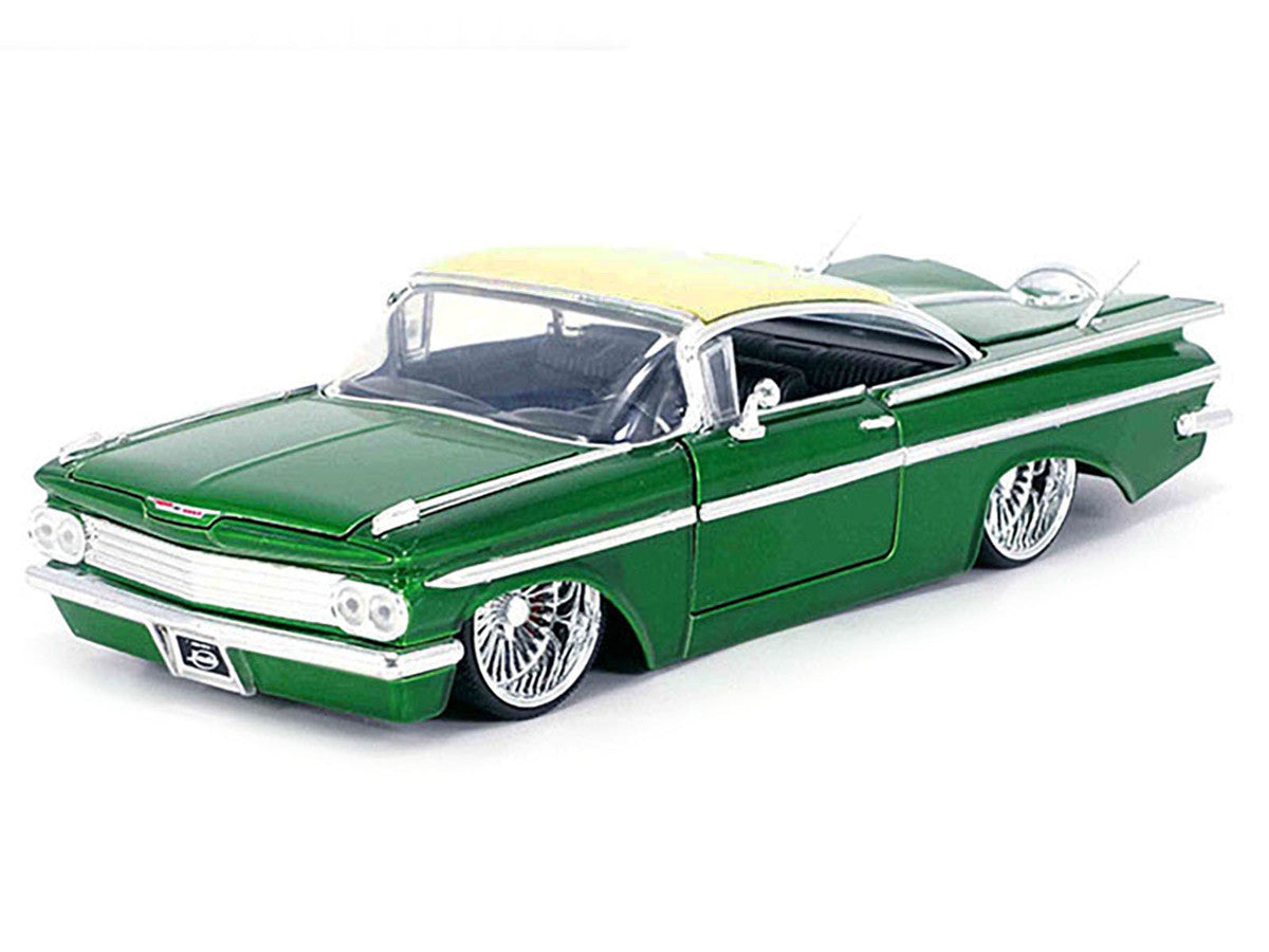 1959 Chevrolet Impala Lowrider Green Metallic with Cream Top and DUB Wire Wheels "Street Low" Series 1/24 Diecast Model Car by Jada LuxuryLifeWay Online Store