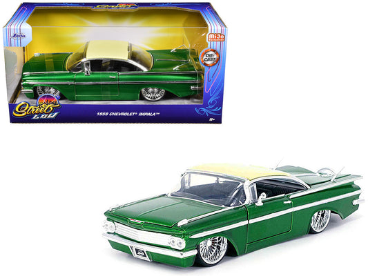 1959 Chevrolet Impala Lowrider Green Metallic with Cream Top and DUB Wire Wheels "Street Low" Series 1/24 Diecast Model Car by Jada LuxuryLifeWay Online Store